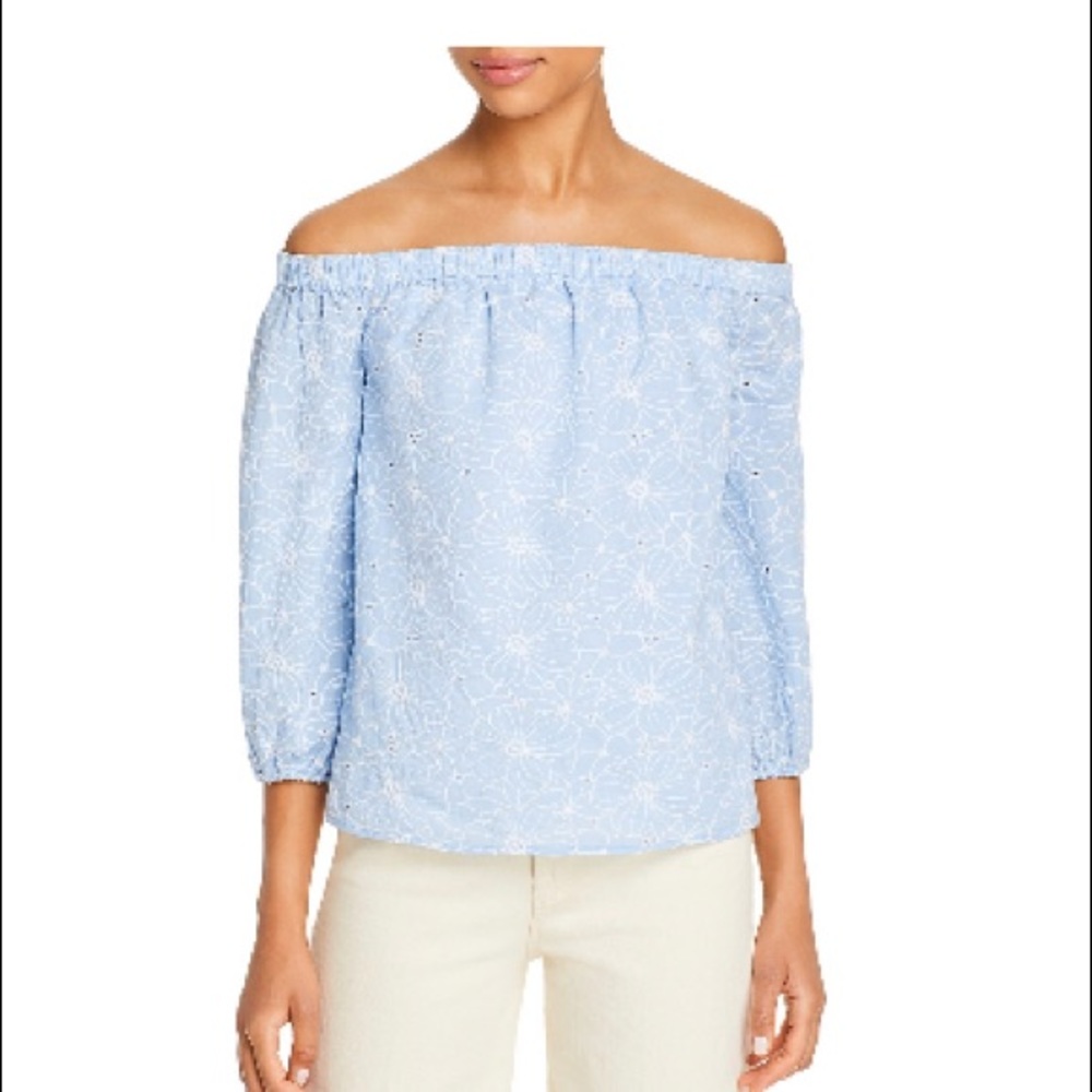 Milly Nova Off-Shoulder Eyelet Floral Embroidered Top